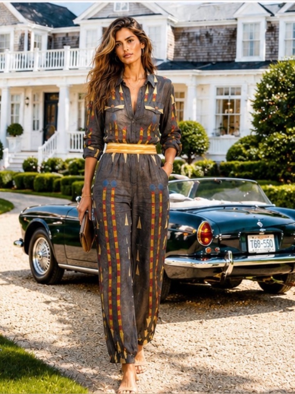 Luxury Ikat Jumpsuit Italian Designer Boho | JLo Meghan Markle Chic